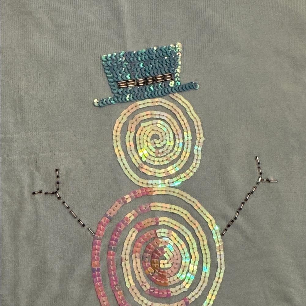 NWT! Lucia Burns Light Blue Sequin Snowman Tank Top, sz L - Picture 5 of 11